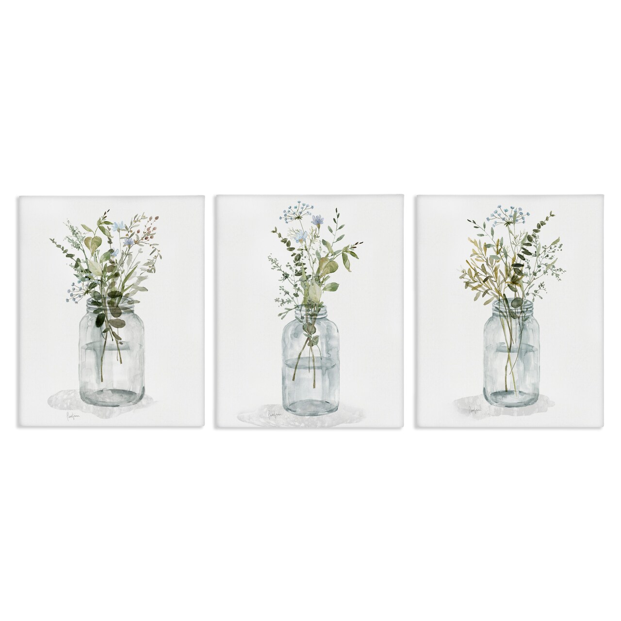 Stupell Industries Jars of Watercolor Style Flowers 3pc Canvas Set By Livi Finn